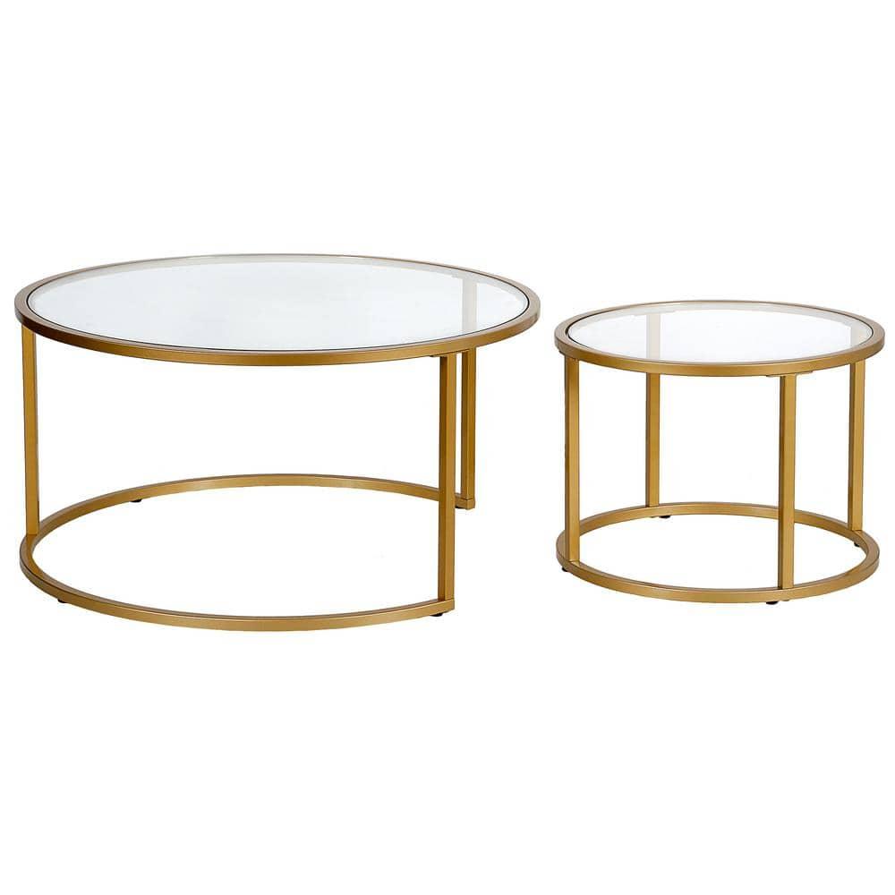 Evelyn&Zoe Watson Round Nested Coffee Table in Brass