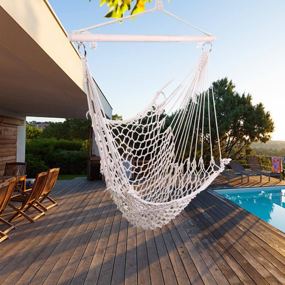 49.6 in. Portable Hammock Rope Chair Outdoor Hanging Air Swing in Beige