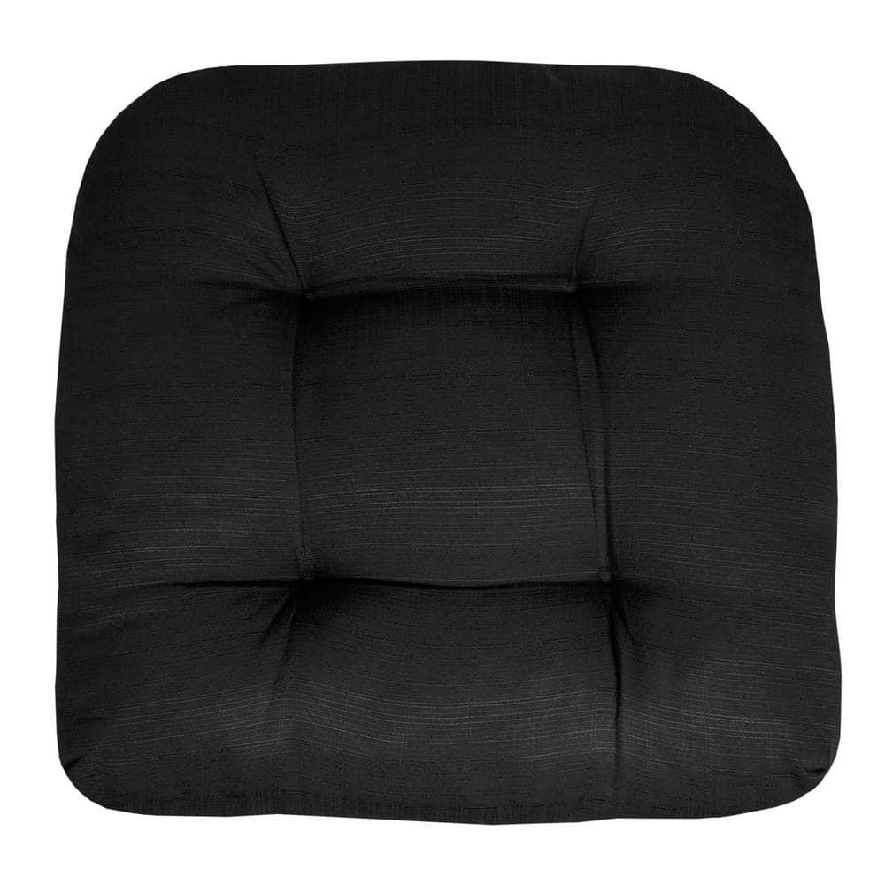 Patio Cushions Outdoor Chair Pads Thick Fiber Fill Tufted 19" x 19" Seat Cover, Black, 2 Pack