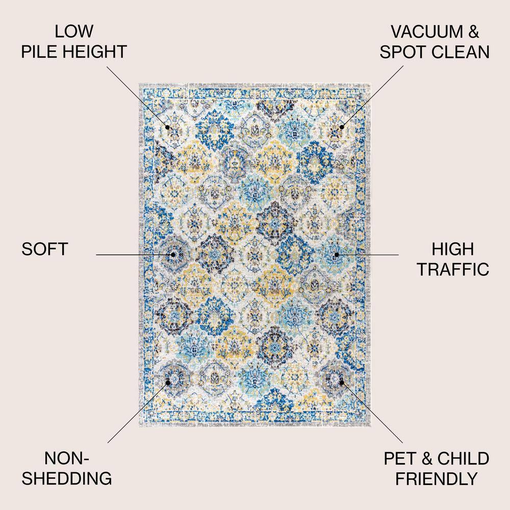 8'x10' Modern Persian Boho Vintage Trellis Area Rug, Blue/Multi - JONATHAN Y