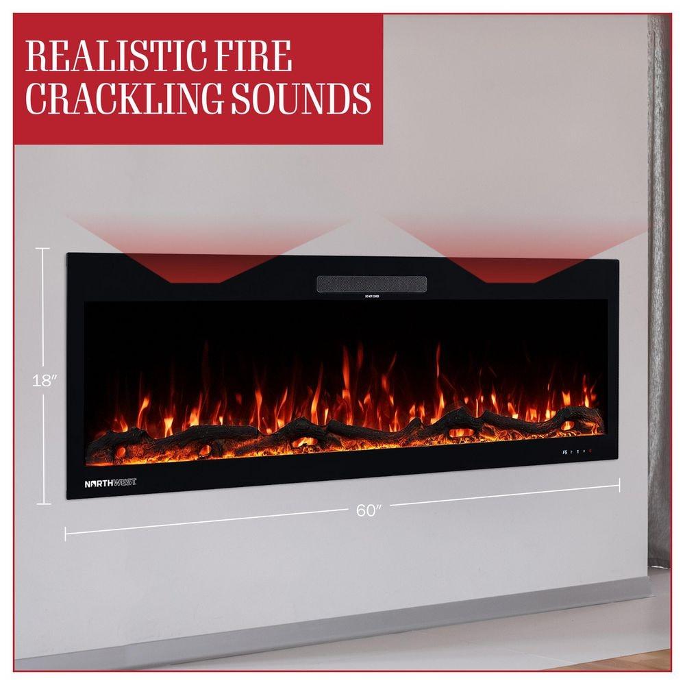 Northwest 60 Inch Electric Fireplace with Fire Crackling Sounds and Remote
