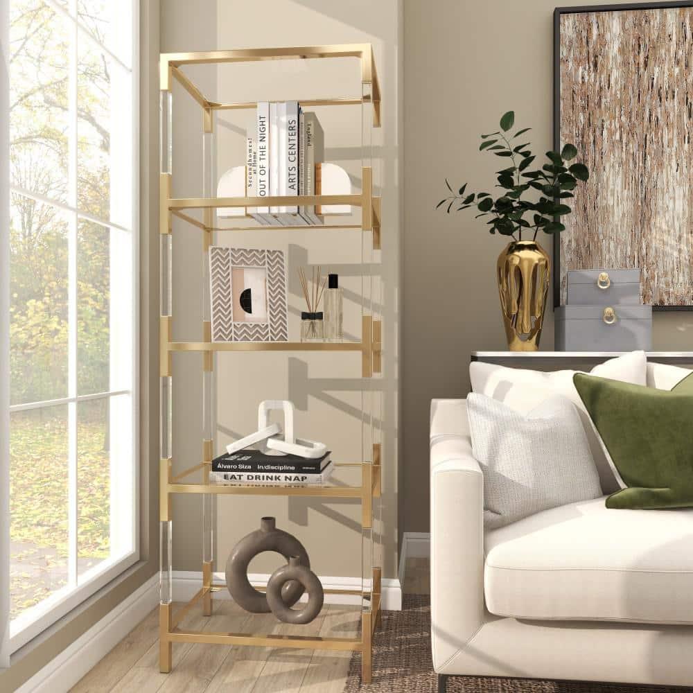 69" Metal and Acrylic Bookcase Gold - Olivia & May: No Assembly, 5 Fixed Shelves