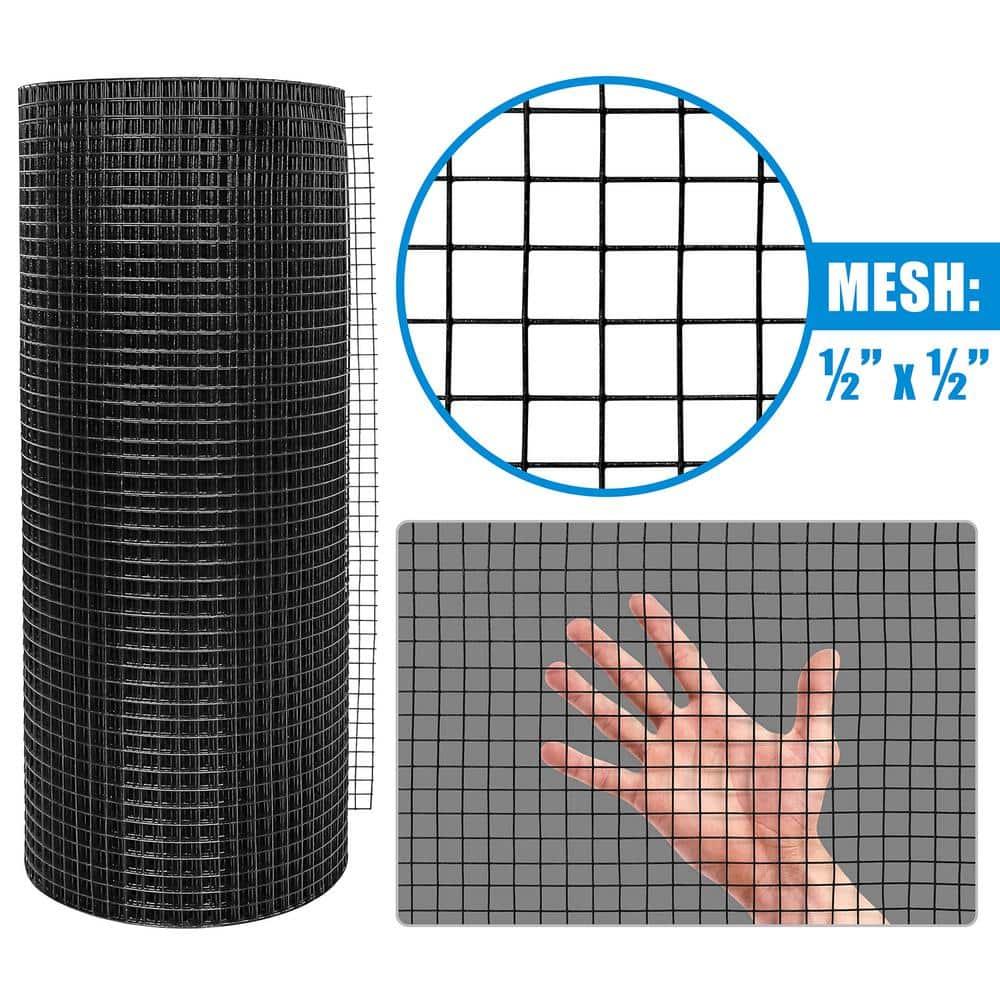 Fencer Wire 19 Gauge Black Vinyl Coated Hardware Cloth, Welded Wire Fence Rolls, Mesh 1/2" X 1/2"