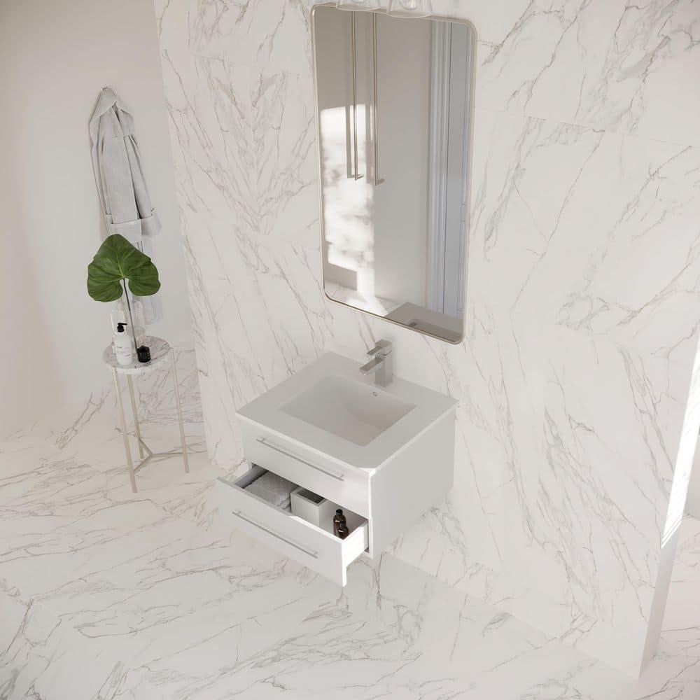 Lucera 24" Wall Mount Modern Single Sink Bathroom Vanity with Top and Undermount Sink