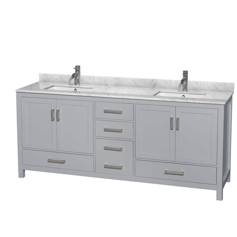 Wyndham Collection Sheffield 80" Freestanding Double Bathroom Vanity with Marble Top