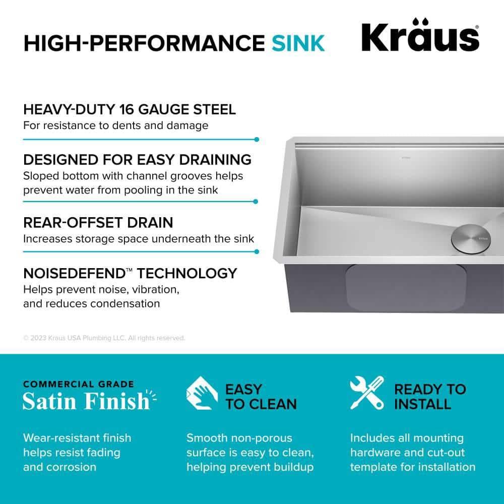 KRAUS Kore™ Workstation 27-inch L Undermount 16 Gauge Single Bowl Stainless Steel Kitchen Sink with Accessories