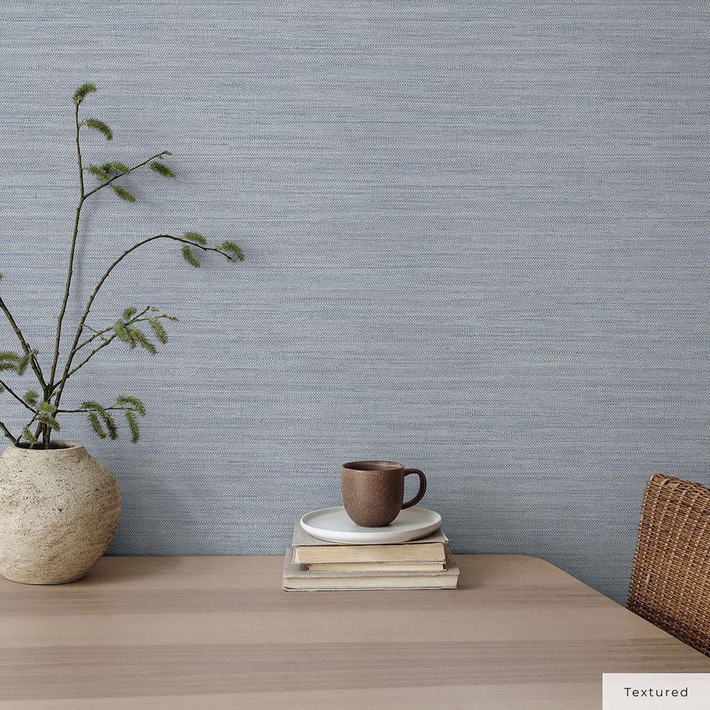 Tempaper & Co.® Faux Horizontal Grasscloth Removable Peel and Stick Wallpaper, Textured Blue, 28 sq. ft.: Vinyl, Prepasted, Abstract Pattern