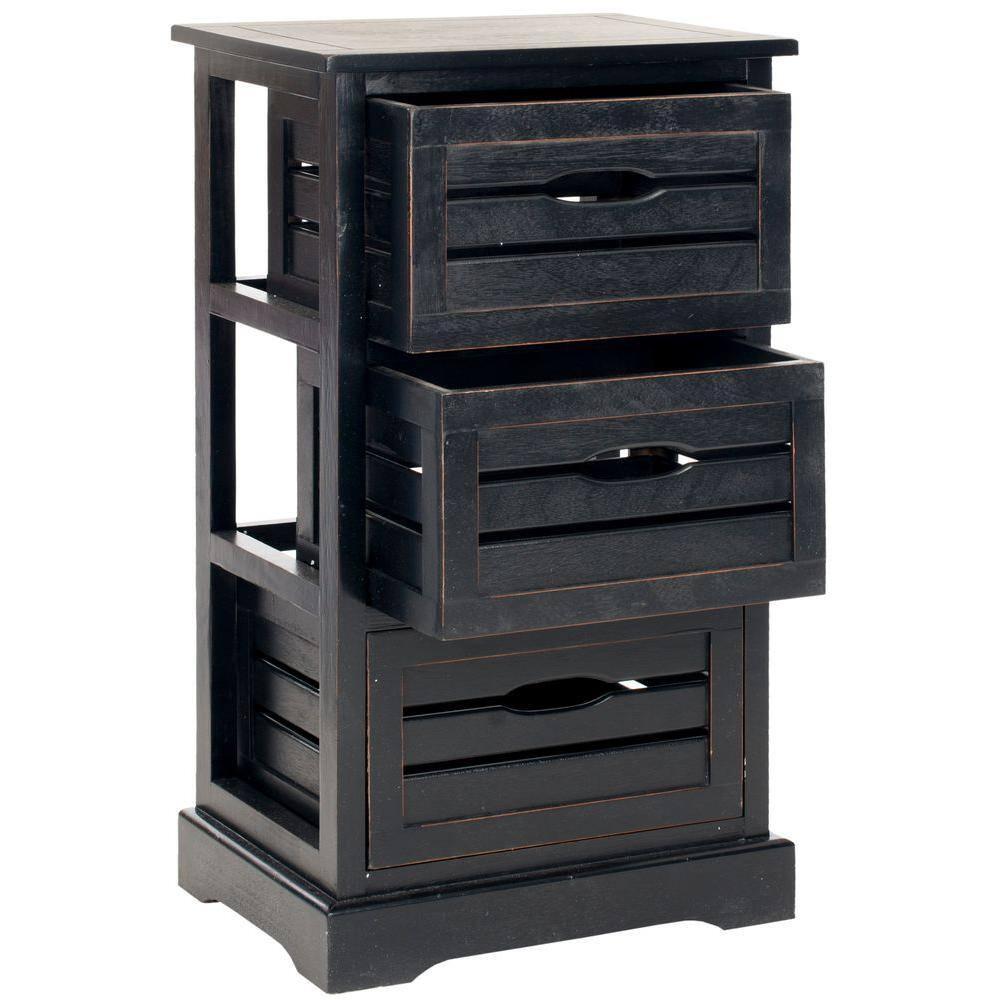 Samara 3 Drawer Cabinet - AMH5713 - Distressed Black - Safavieh Couture