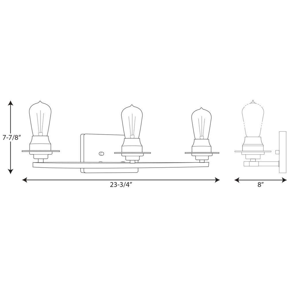 Progress Lighting Debut 3-Light Bath Vanity Fixture, Steel, Graphite, Clear Seeded Glass