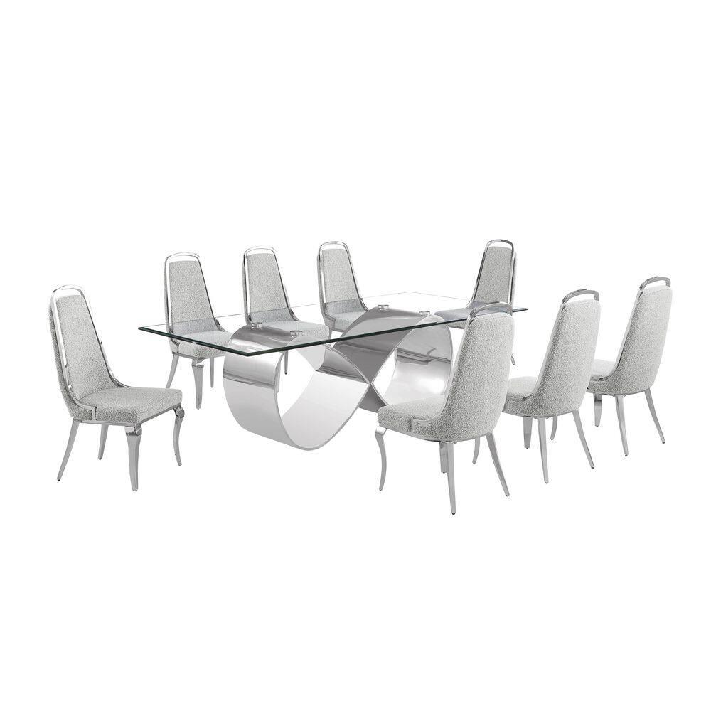 Tempered Glass Dining Set With Boucle Fabric Side Chairs