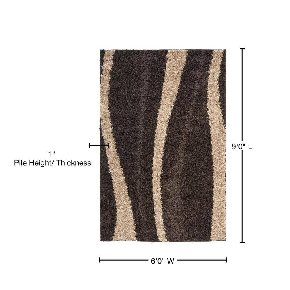 Florida Shag SG451 Power Loomed Indoor Area Rug - Dark Brown/Beige - 6'x9' - Safavieh