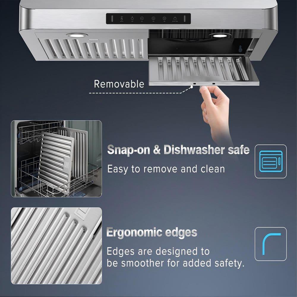 IKITCHEN VIKIO 30" 900 CFM Ducted Under Cabinet Range Hood With Intelligent Control C01-30-BSS