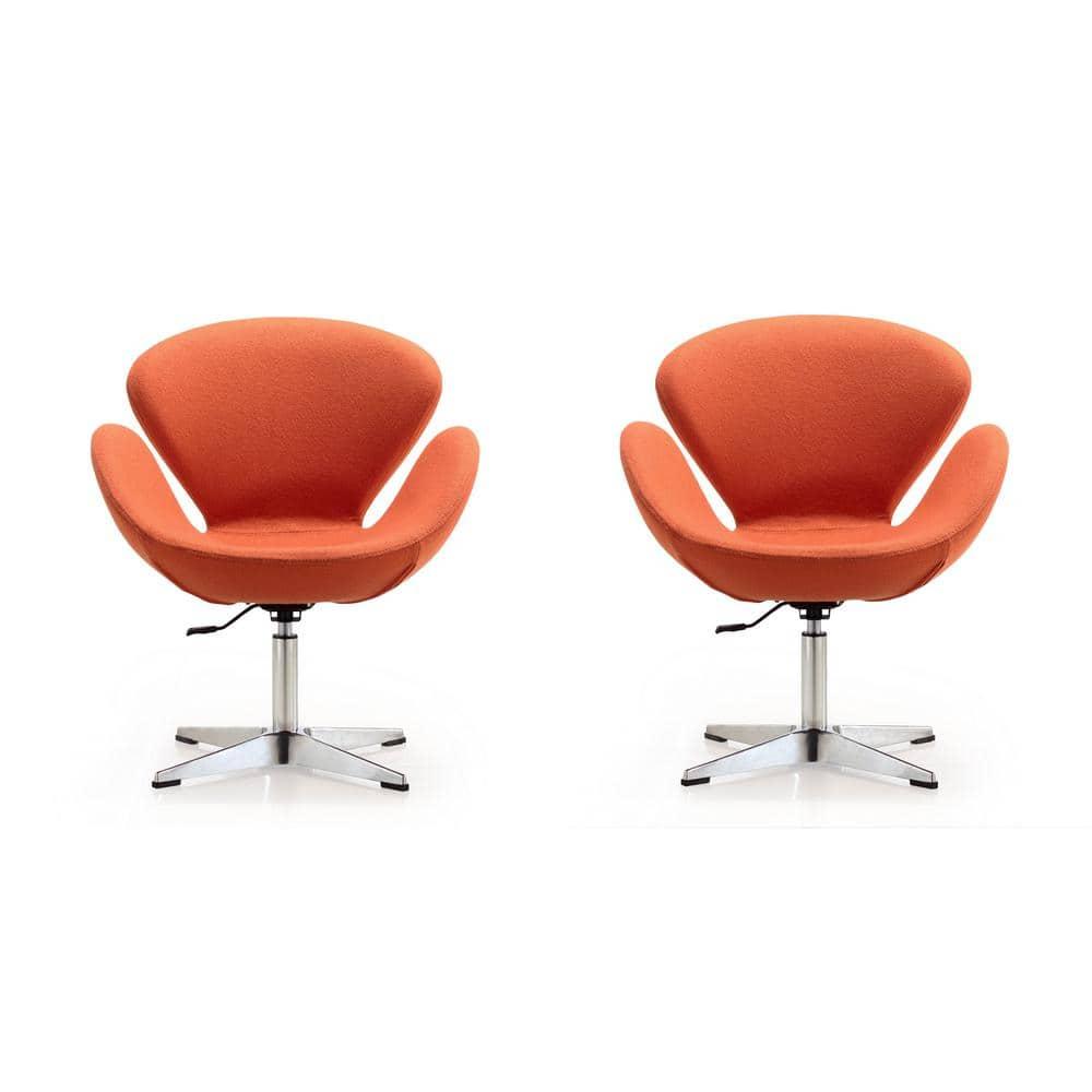 Set of 2 Raspberry Faux Leather Adjustable Swivel Chairs Orange - Manhattan Comfort: Retro Chic, Bedroom Suitable
