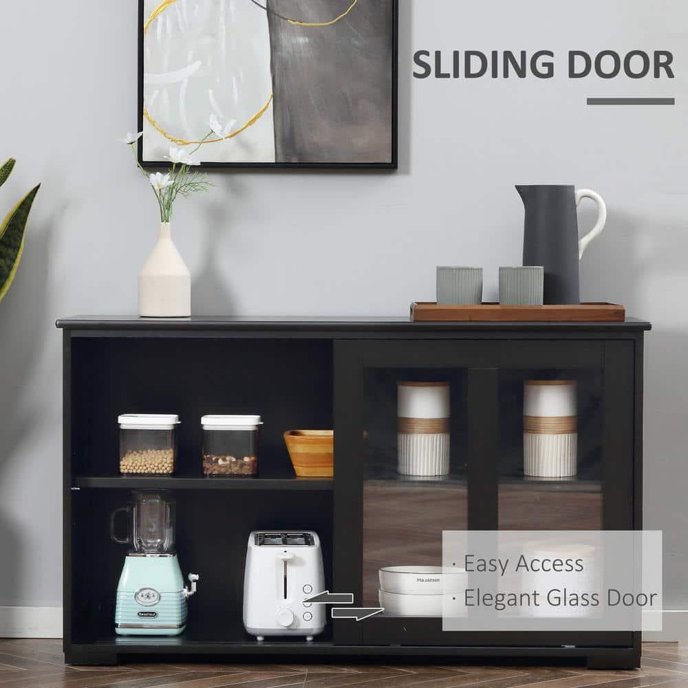 HOMCOM Modern Kitchen Sideboard, Stackable Storage Cabinet, Sliding Glass Door Console, Cupboard Serving Buffet