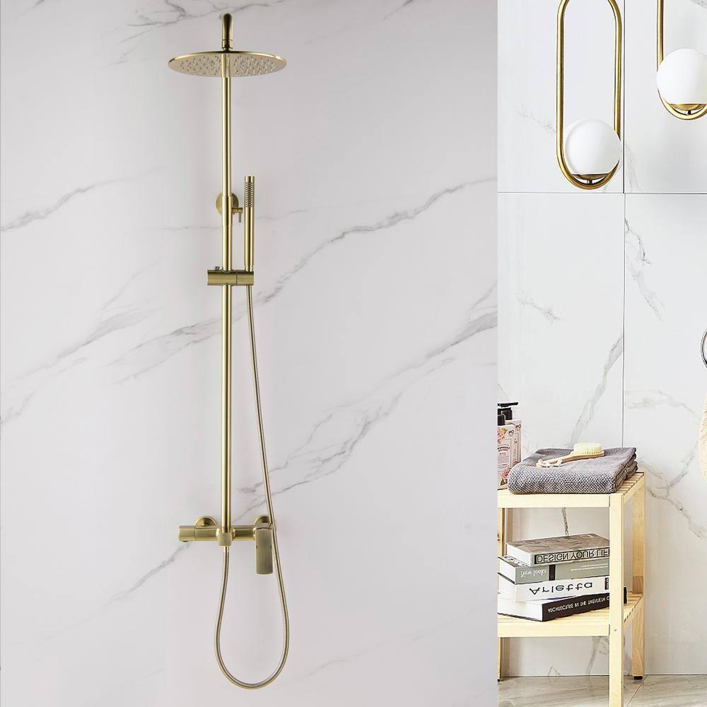Exposed Pipe Shower System with 10" Overhead Shower, 3 Functions Tub Shower Faucet Sets with Rough-in Valve
