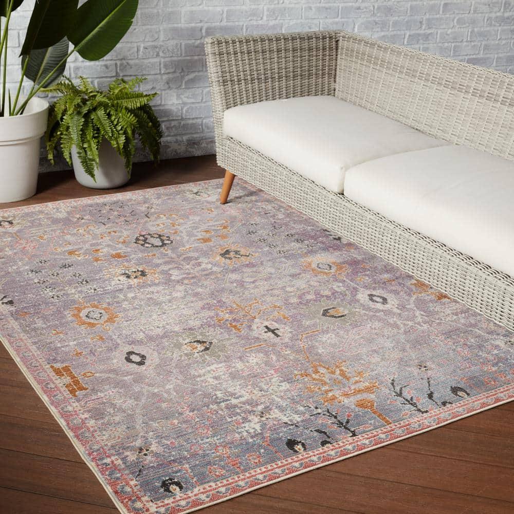 2'6"x4' Elva Indoor/Outdoor Oriental Area Rug Purple/Gold - Jaipur Living: Mid-Century Modern Floral, Weather-Resistant