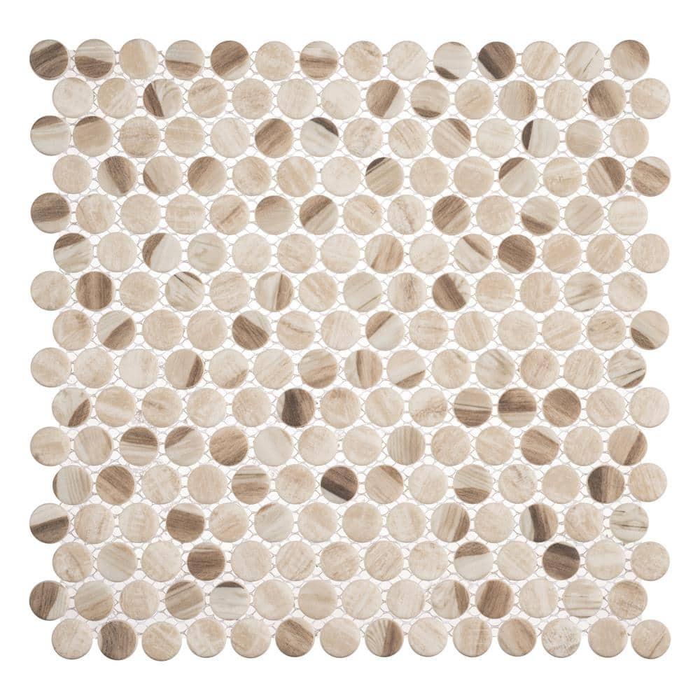 Dexo 1" Glass Penny Round Mosaic Kitchen Backsplash, Bathroom, Shower, Pool, Wall and Floor Tile