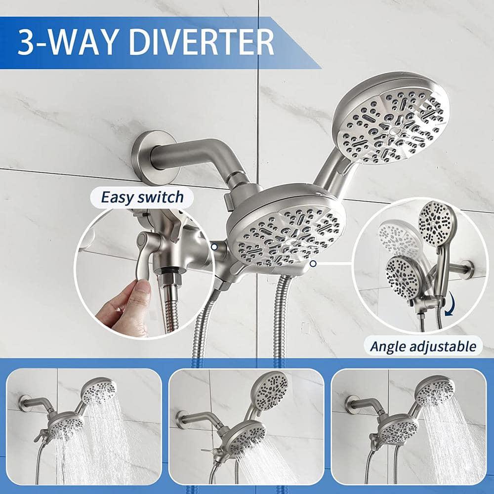 Shower Tub Kit Dual Shower System with Tub Spout Tub and Shower Faucet Set Complete Dual Shower Head and Handheld Combo Set Tub and Shower Trim Kit Brushed Nickel