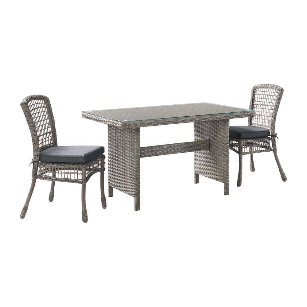 Alaterre Asti All-Weather Wicker 3-Piece Outdoor Dining Set with 30" H Table with Glass Top and Two 37" H Dining Chairs, Gray