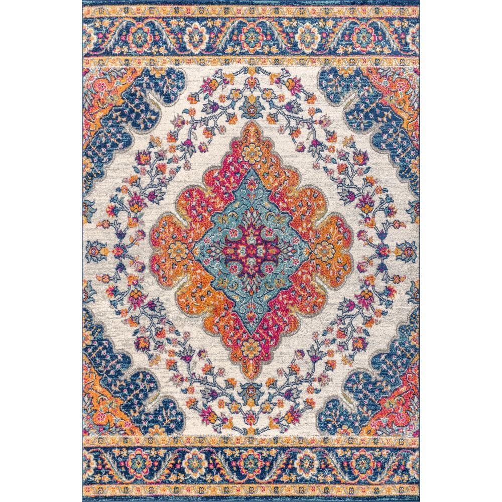 JONATHAN Y Bohemian FLAIR Boho Vintage Medallion Blue/Multi 5 ft. x 8 ft. Area Rug