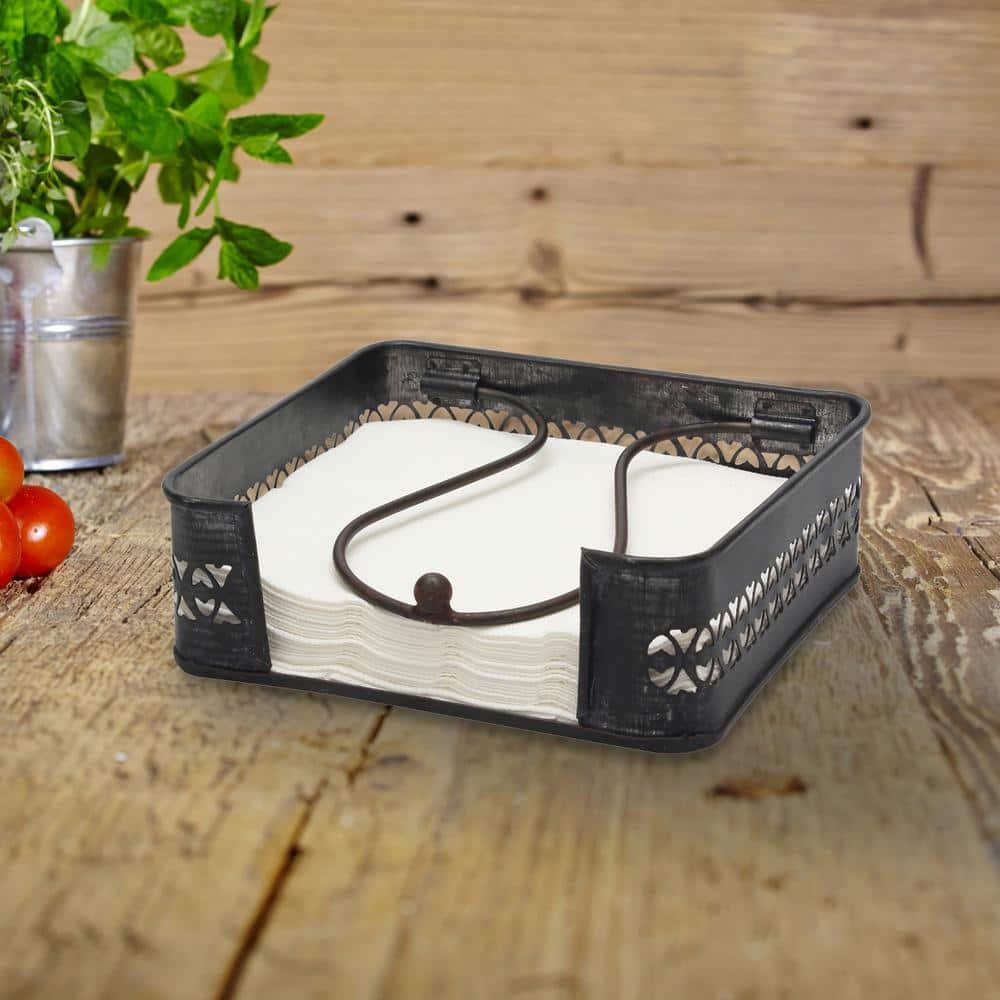 Stonebriar Galvanized Metal Decorative Napkin Holder,7"x7", Black