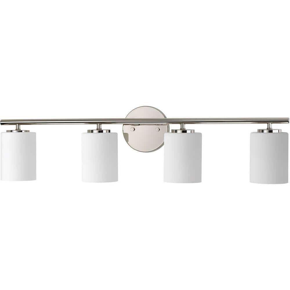 Progress Lighting Replay 4-Light Bath Vanity, Polished Nickel, Porcelain, Up/Down Mount, Brushed Nickel Finish, Shade Included