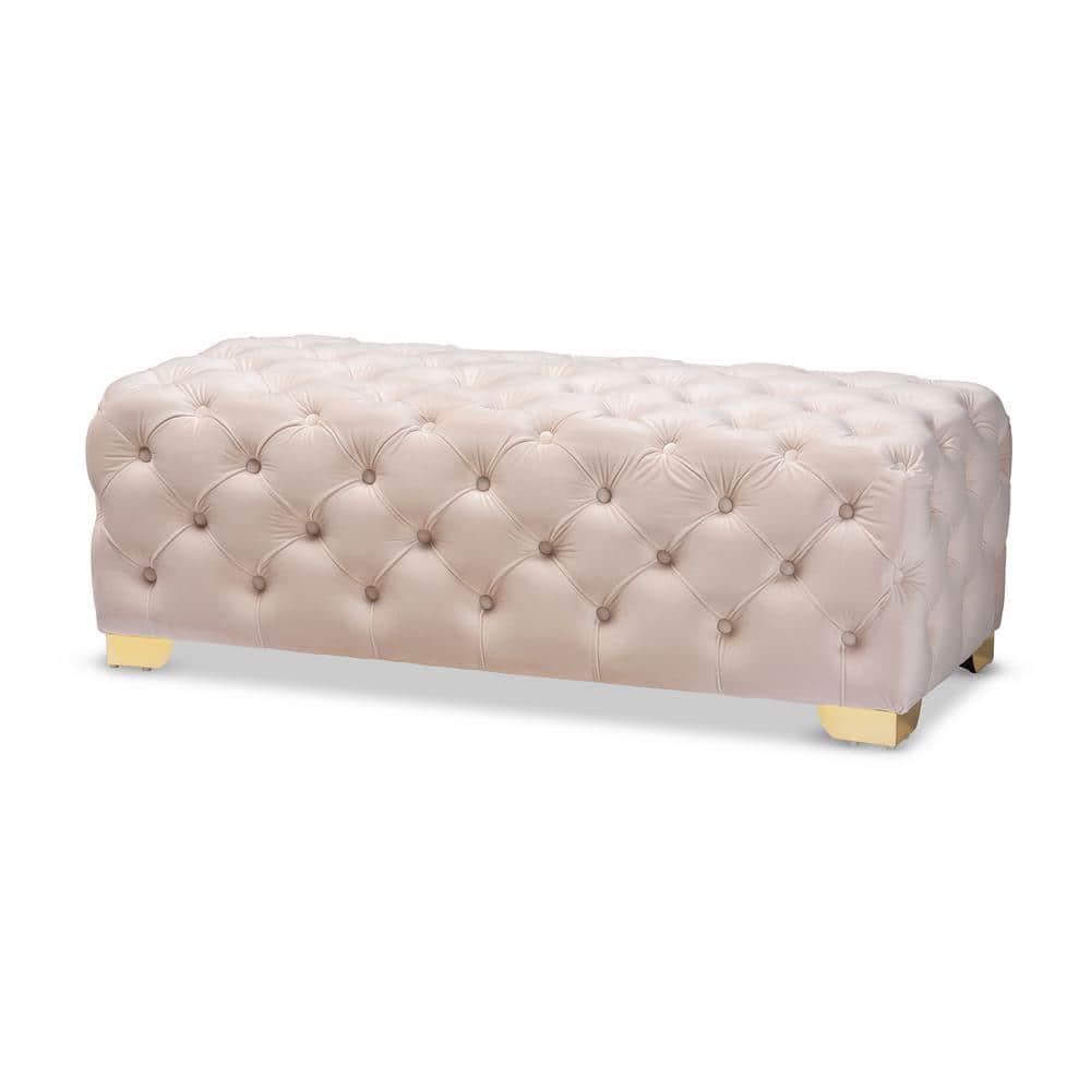 Avara Velvet Button Tufted Bench Ottoman - Baxton Studio