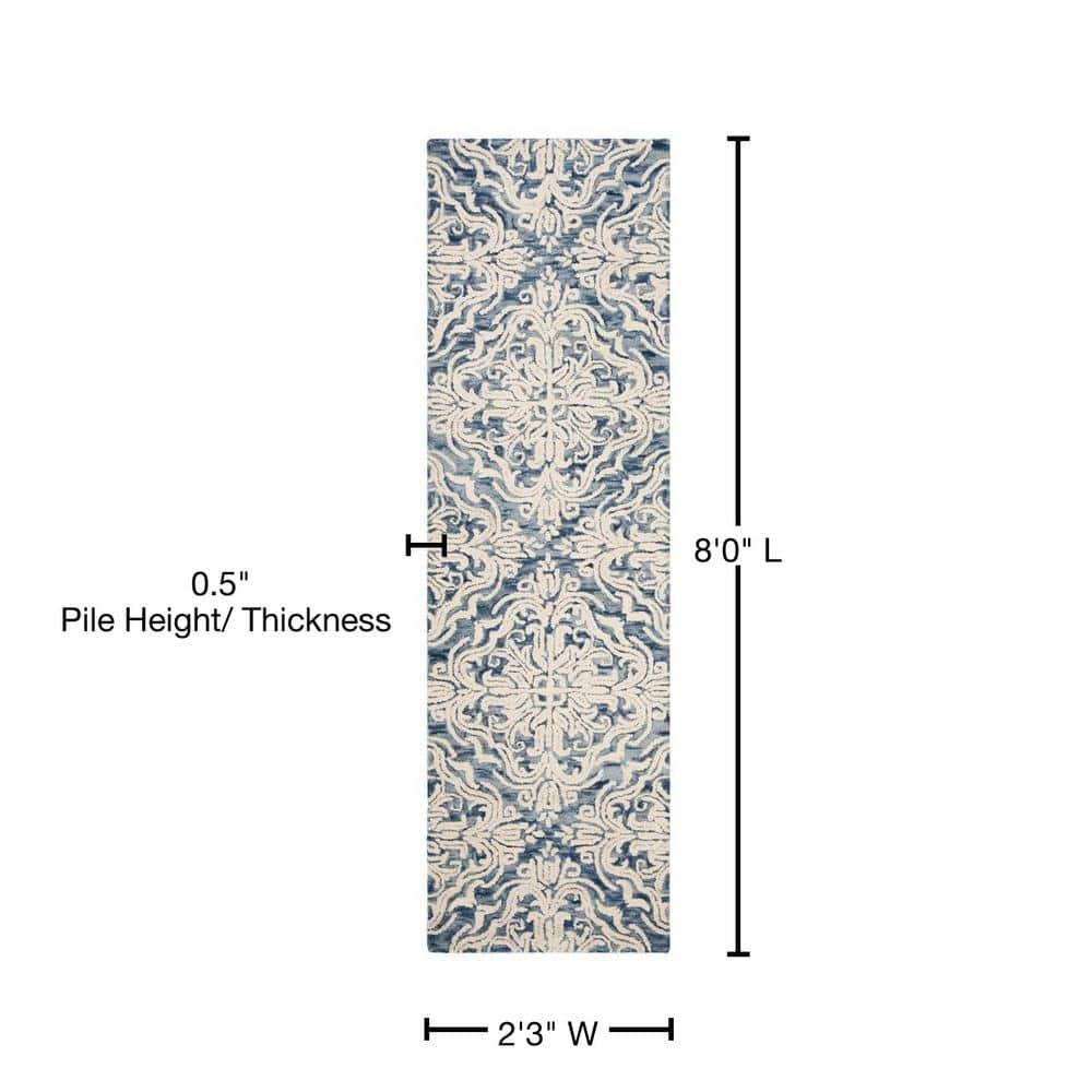Blossom BLM103 Hand Tufted Runner Rug - Blue/Ivory - 2'3"x8' - Safavieh.