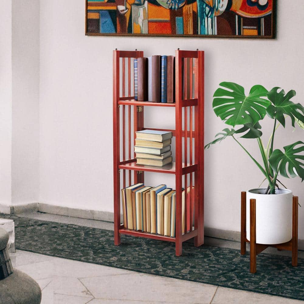 Casual Home 3 Shelf 14 Inch Folding Office Furniture Wood Bookcase, Mahogany