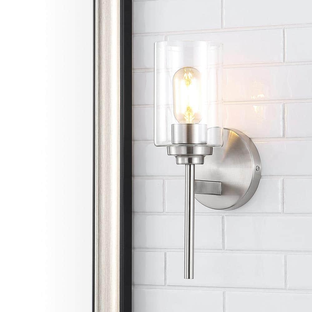Juno 13 in. 1-Light Nickel Farmhouse Industrial Iron Cylinder LED Wall Sconce Vanity Light