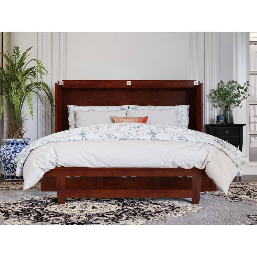 Queen Northfield Murphy Bed Chest Walnut - AFI: Hardwood Frame, Built-In USB Ports & Storage Drawer