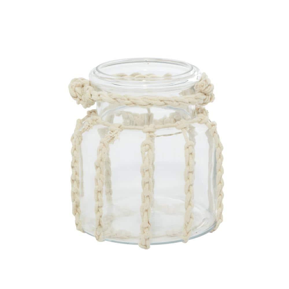 DecMode Clear Glass Decorative Candle Lantern with Rope Handle