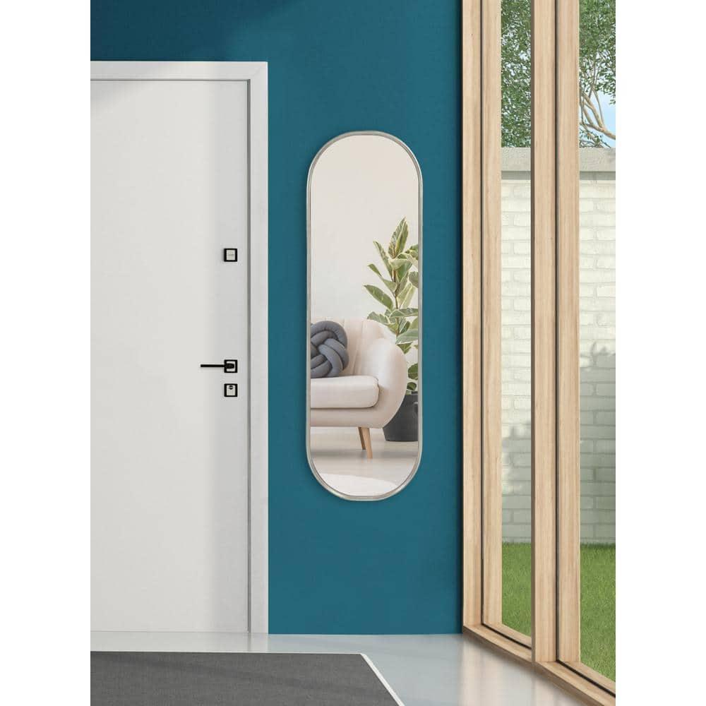 Kate and Laurel Caskill Modern Capsule Panel Mirror, 16 x 48, Silver, Decorative Oval Full Length Accent Mirror for Wall