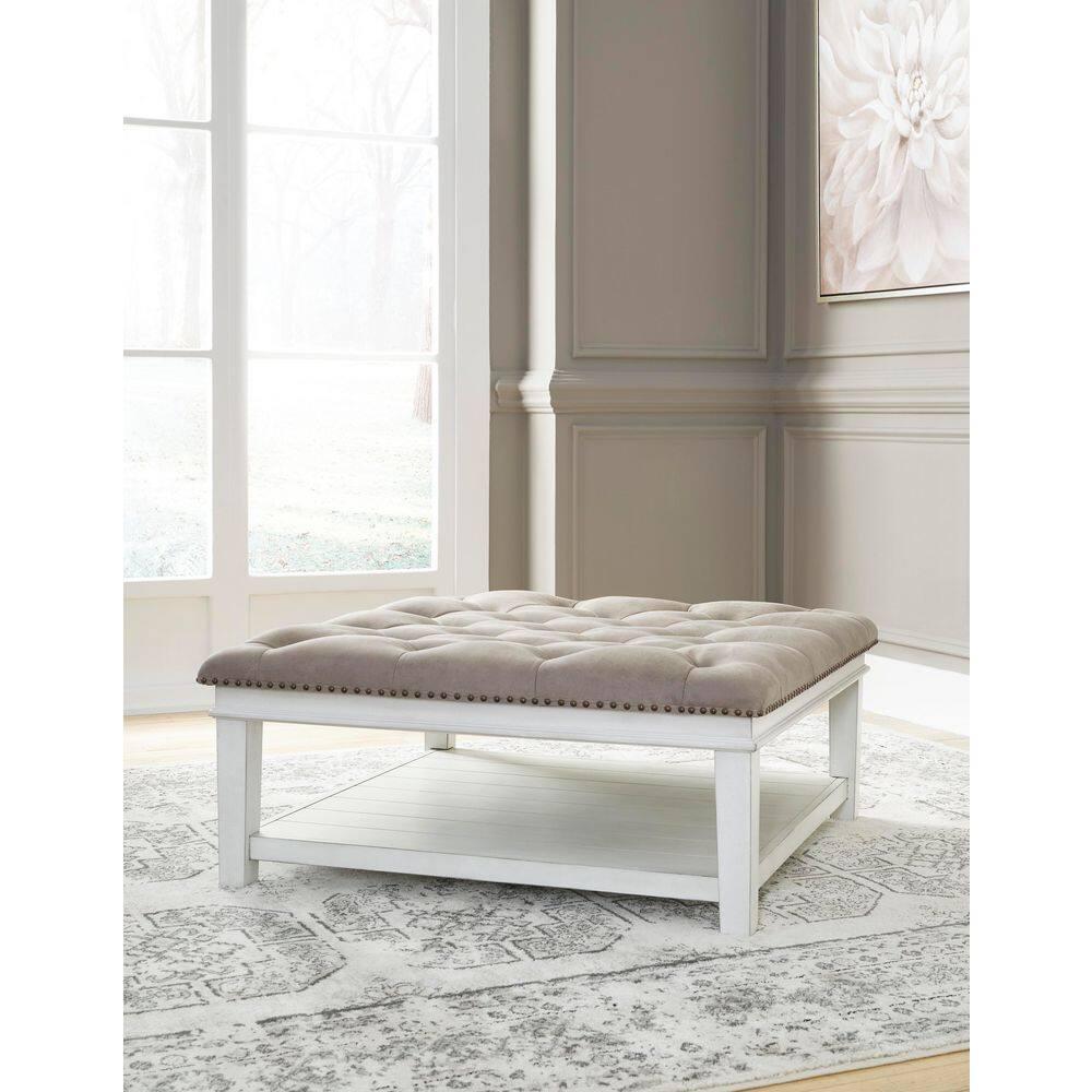 Signature Design by Ashley Contemporary Kanwyn Upholstered Ottoman Coffee Table, Whitewash