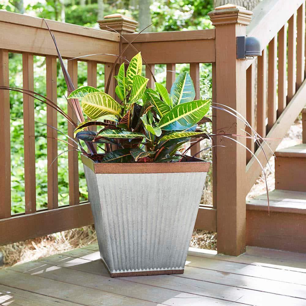 Southern Patio HDR-046851 16 Inch Square Rustic Resin Indoor Outdoor Garden Planter Urn Pot for Flowers, Herbs, and Flowers