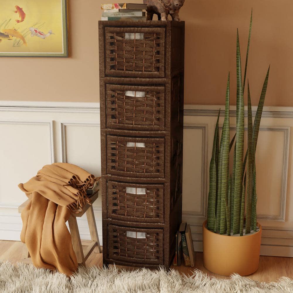 Oriental Furniture Natural Fiber Occasional Chest, 5 Drawer, Mocha color