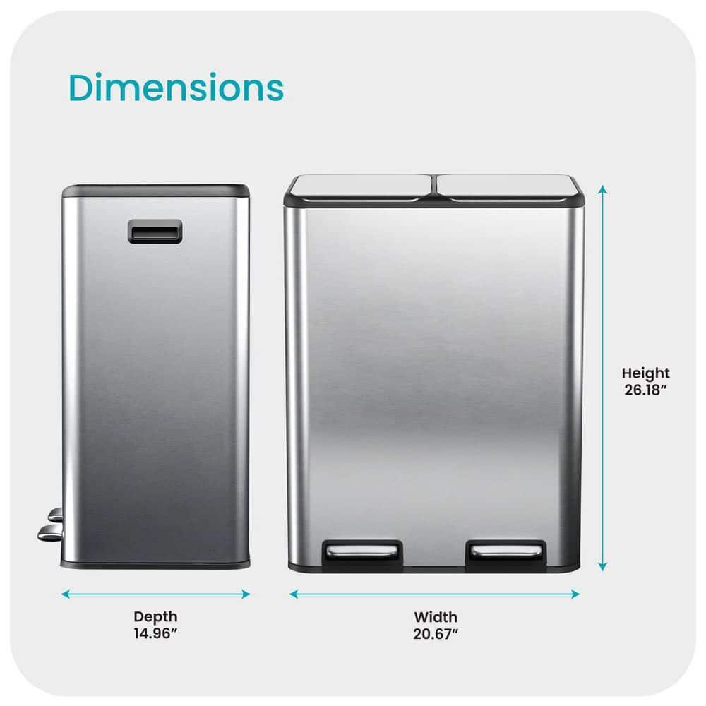Home Zone Living Home Zone Living 15.8 Gallon Kitchen Trash Can With Dual Removable Liners For Recycling And Trash, Stainless Steel