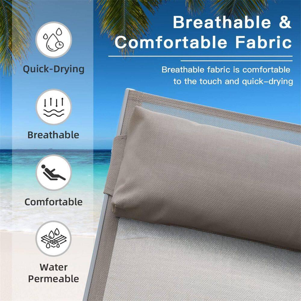 Khaki and Gray Aluminum Outdoor Chaise Lounge Set with Cushions