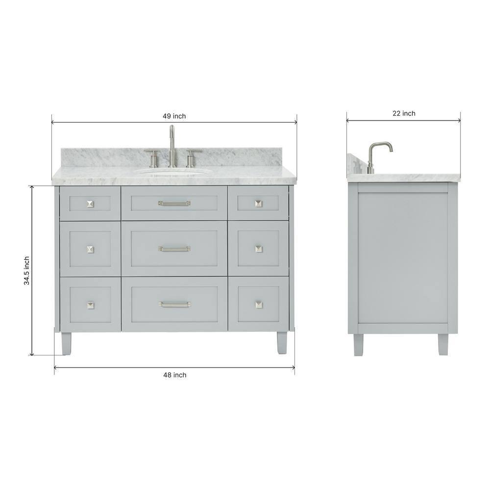 ARIEL Monrow 49 Single Sink Bathroom Vanity with Italian Carrara Marble Top
