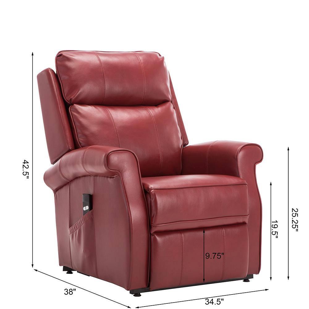 Comfort Pointe Lehman Power Recliner Chair Red: Upholstered Faux Leather, Multi-Position Lift, Remote Control