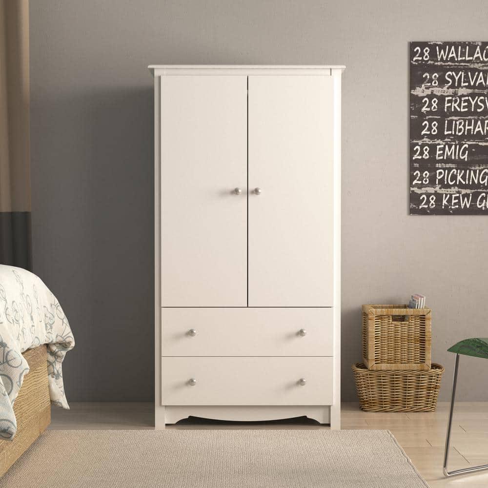 Prepac Monterey Armoire White: Transitional Style, Wood Composite, 2-Door Wardrobe for Hanging Clothes