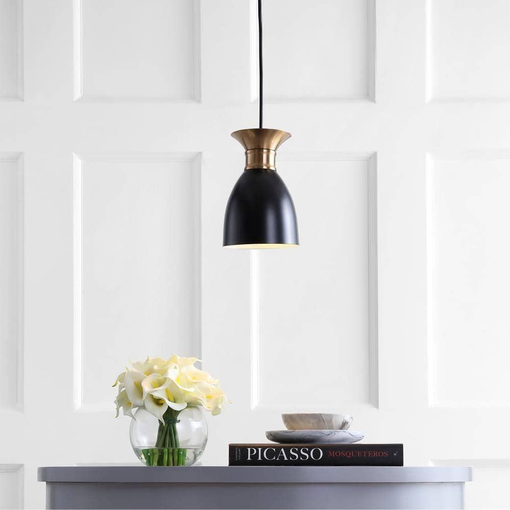 Edison 5.75 in. 1-Light Black/Brass Gold Metal LED Pendant
