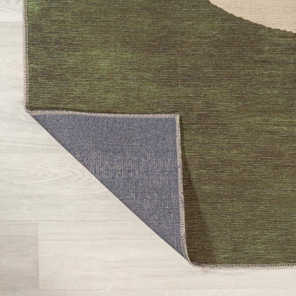 4' x 6' Cirkel Minimalist Geometric Dot Machine-Washable Area Rug, Olive/Cream - JONATHAN Y