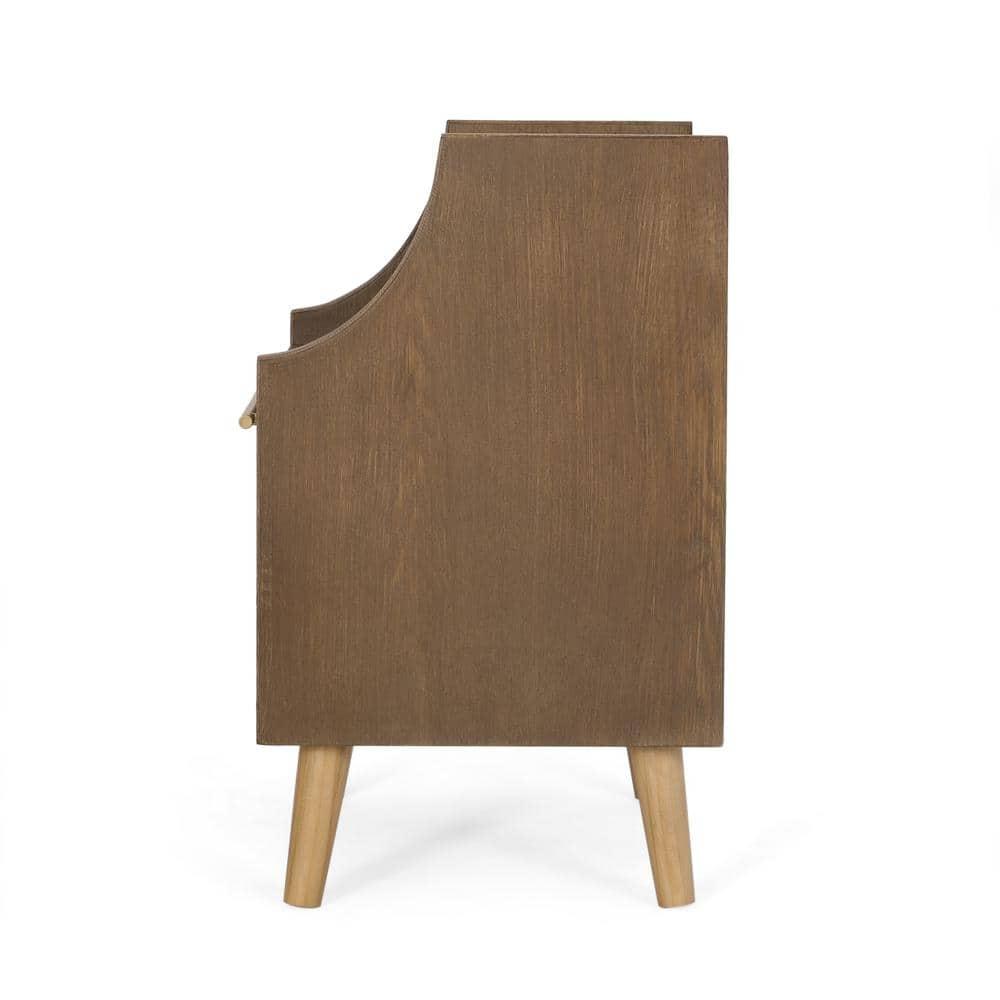 Noble House Barrere End Table with Hutch, Walnut, Natural, and Antique Gold