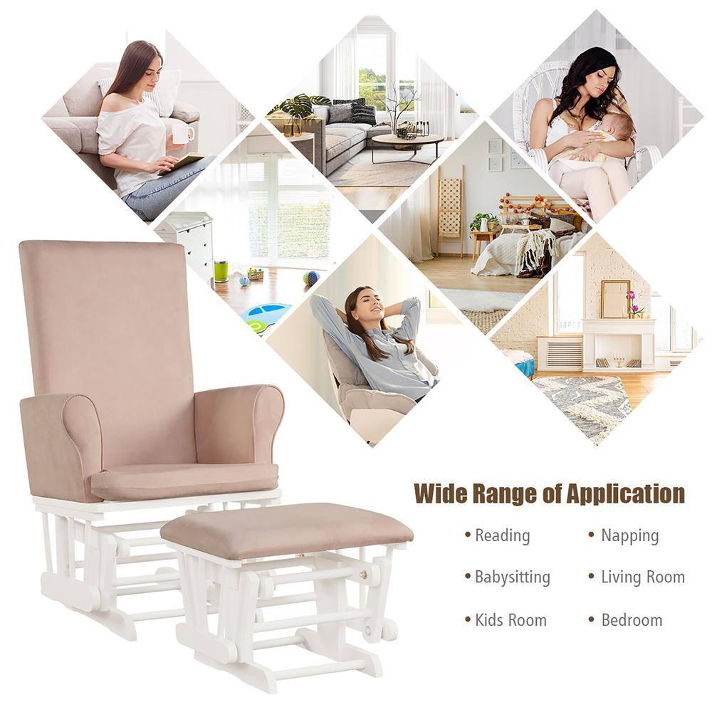 Costway Baby Nursery Relax Rocker Rocking Chair Glider & Ottoman Set w/Cushion Pink