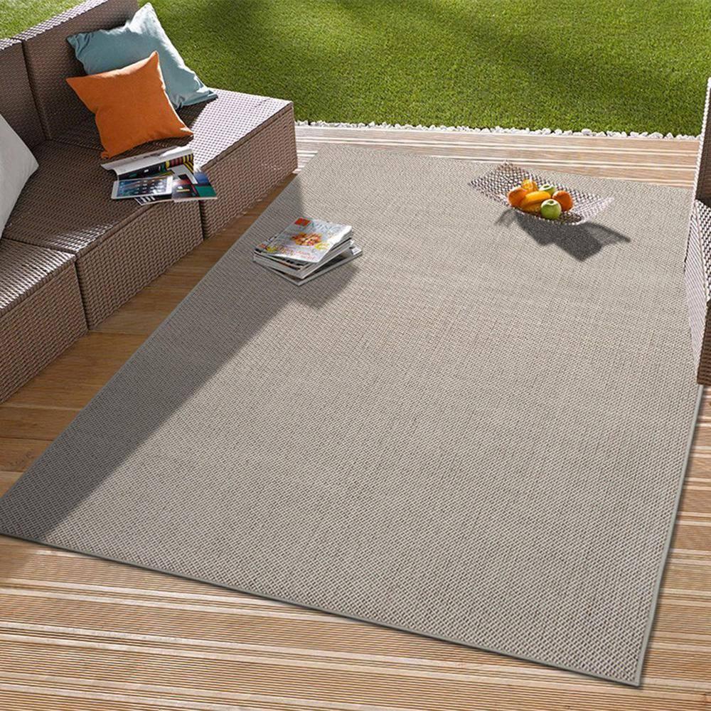 World Rug Gallery Solid Contemporary Indoor/Outdoor Area Rug - Ivory 5' x 7'