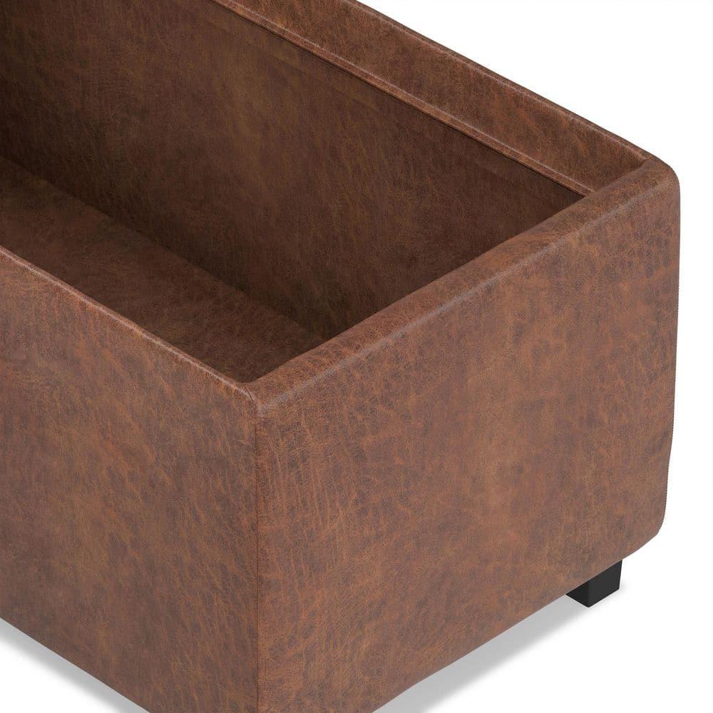 Simpli Home Avalon 42"W Upholstered Storage Ottoman with 3 Flip-Over Serving Trays