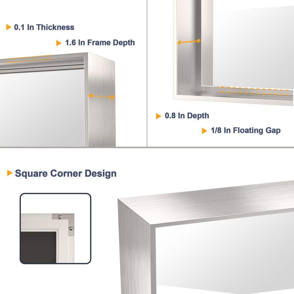 Keonjinn 24 x 32 in Brushed Nickel Bathroom Mirror for Wall, Silver Rectangular Metal Framed Vanity Mirror for Bathroom Sink Square Corner Aluminum Alloy Modern Rectangle Mirror(Horizontal/Vertical)