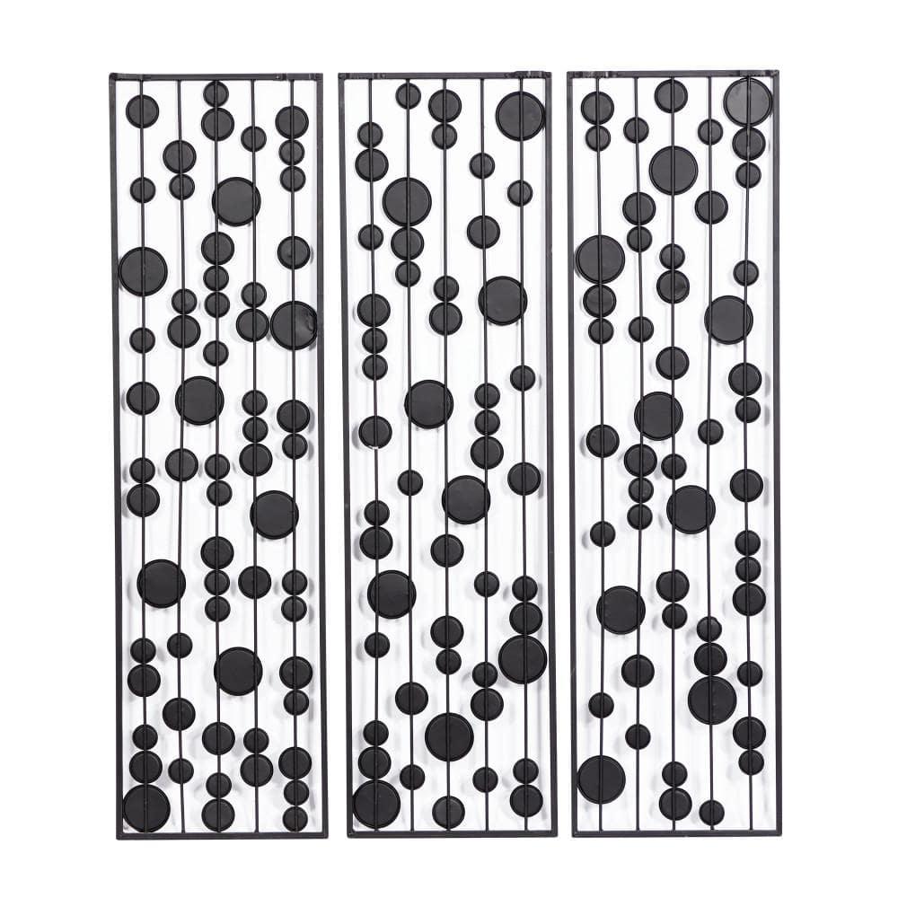 Mercer41 Metal Geometric Black Wall Decor with Round Mirror Accents Set