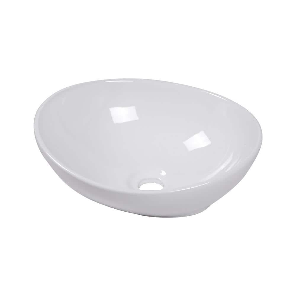 Glossy White Oval Ceramic Above-Counter Bathroom Sink